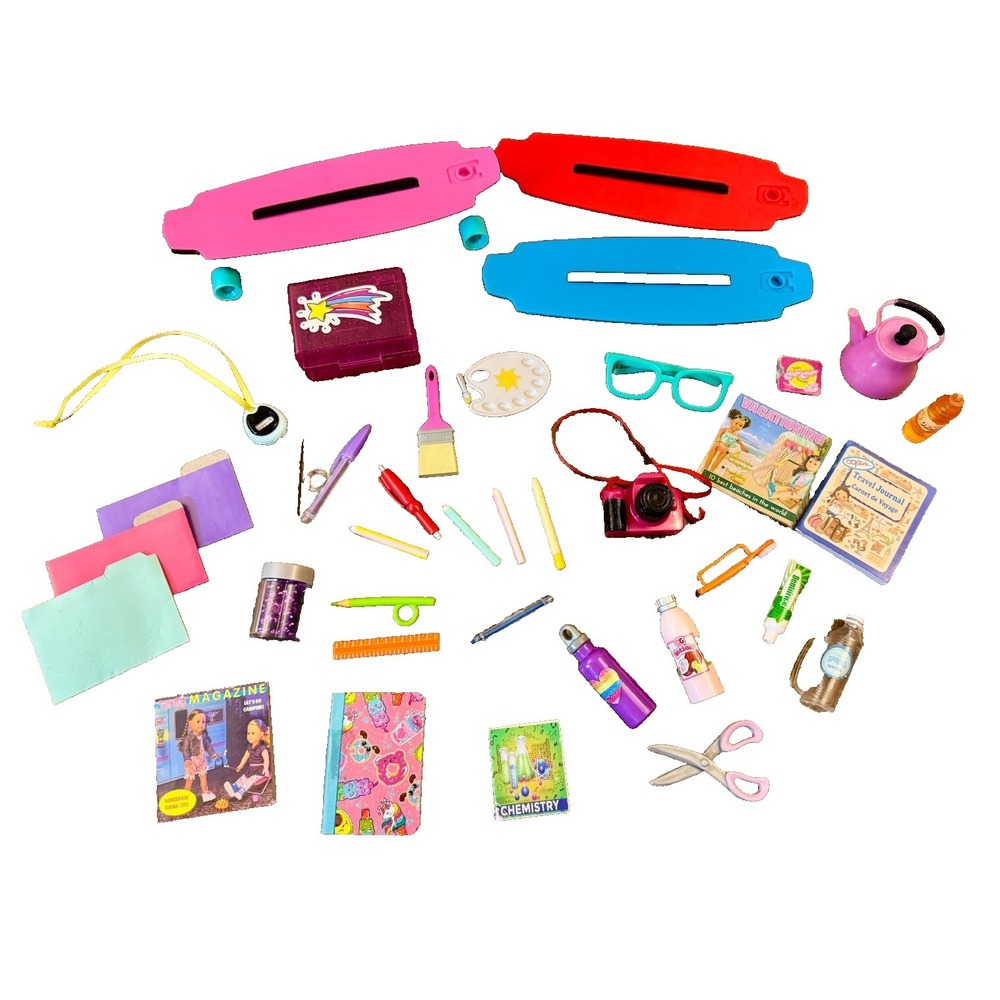 Our Generation 18 Inch Doll Accessories 35+ Piece Lot Art Supplies Teapot Camera